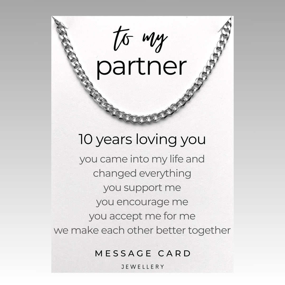 10 Years of Love: Anniversary Necklace for Partner - Celebrate a Decade of Love - Stainless Steel Curb Chain Necklace - Perfect Anniversary Gift