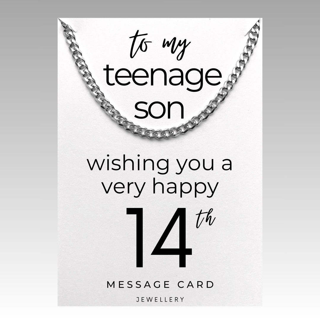 14th Birthday Necklace for Teenage Boys - Chunky Stainless Steel Curb Chain