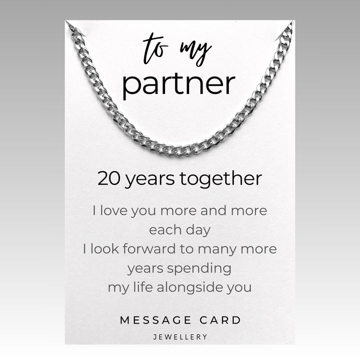 20 Year Anniversary Stainless Steel Curb Chain Necklace - A Timeless Gift of Love and Celebration