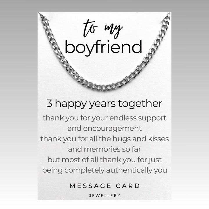 3 Year Anniversary Gift for Boyfriend from Girlfriend - Chunky Stainless Steel Curb Chain Necklace