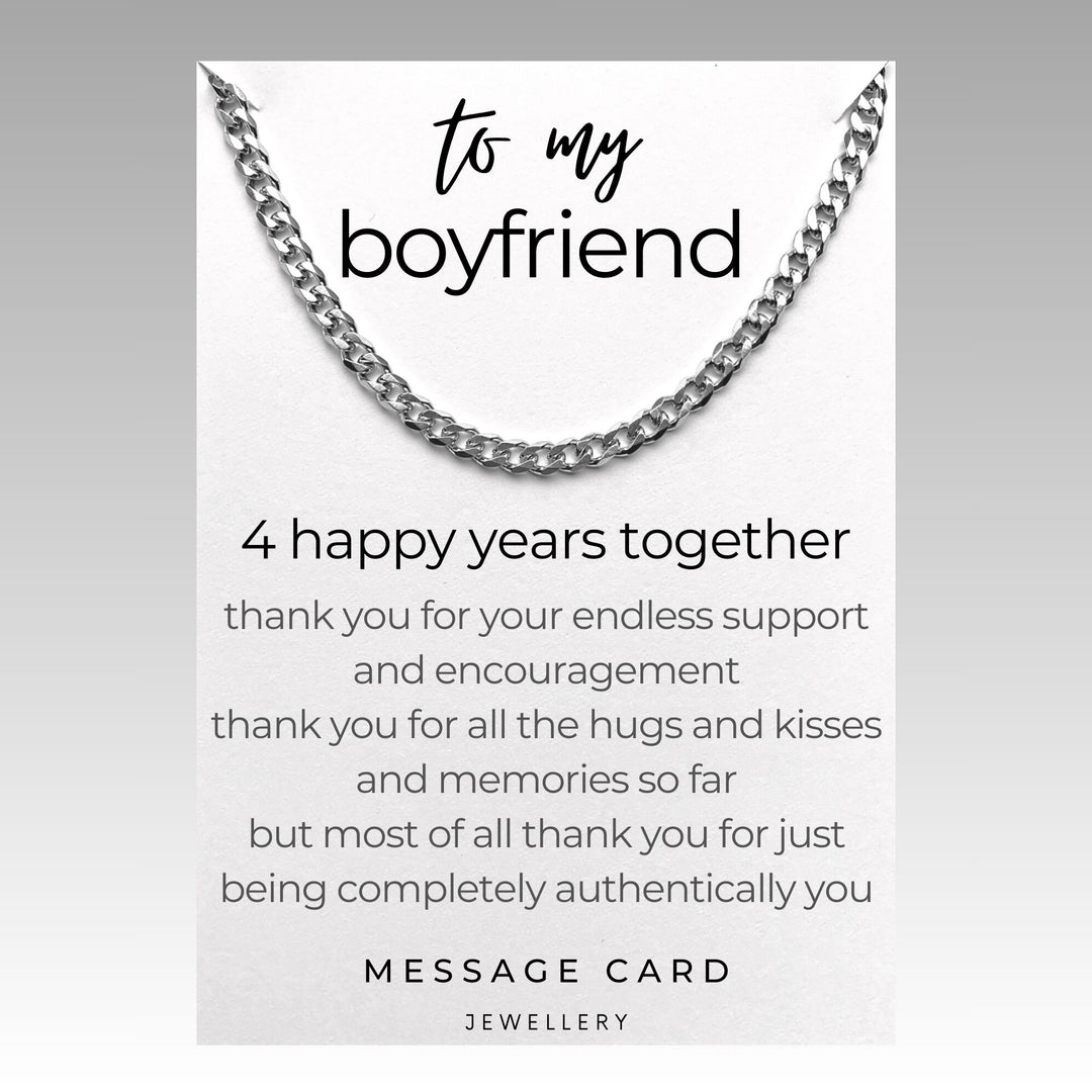 4 Year Anniversary Necklace for Boyfriend - Celebrate 4 Happy Years Together - Stylish Stainless Steel Curb Chain Necklace