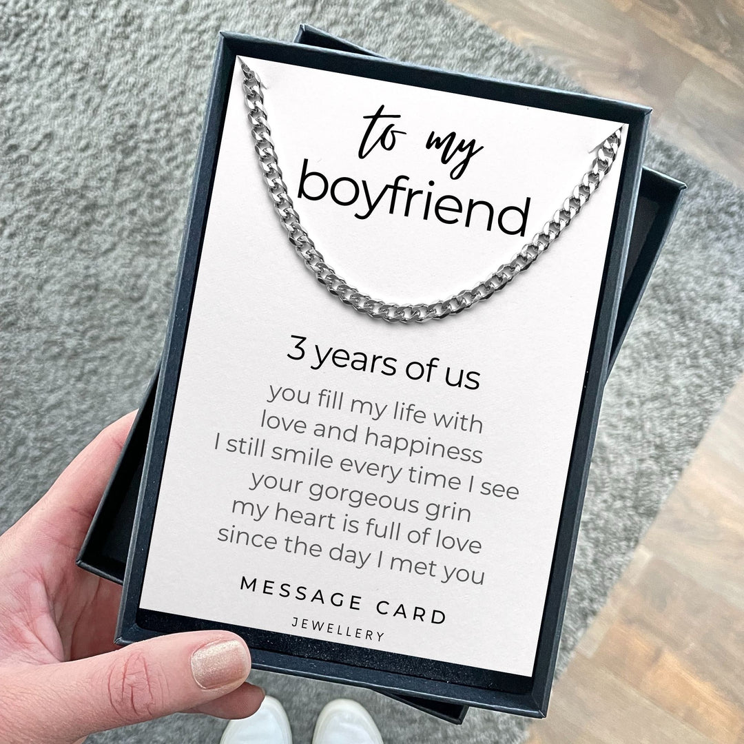 Celebrate 3 Year Anniversary with Boyfriend Necklace : Chunky Stainless Steel Curb Chain for Boyfriend