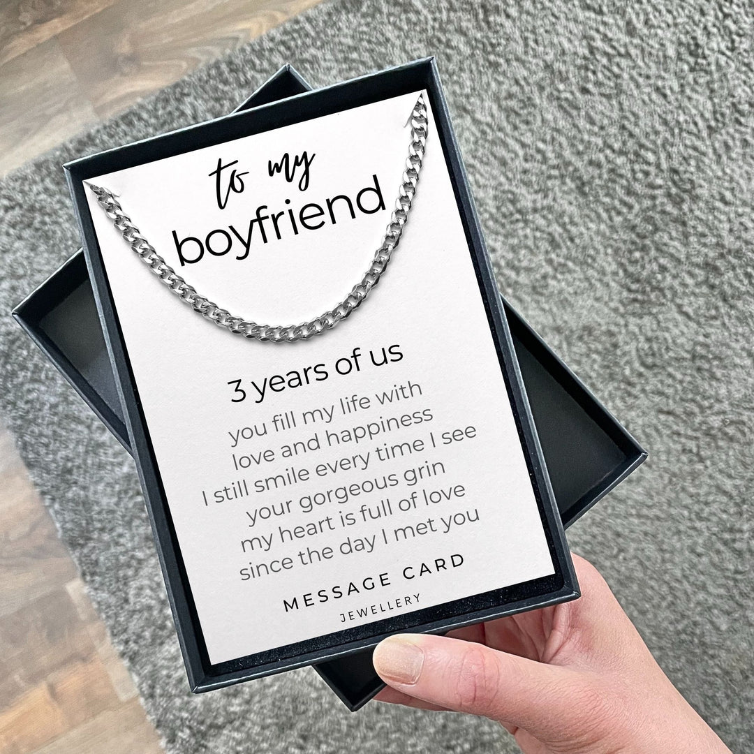 Celebrate 3 Year Anniversary with Boyfriend Necklace : Chunky Stainless Steel Curb Chain for Boyfriend
