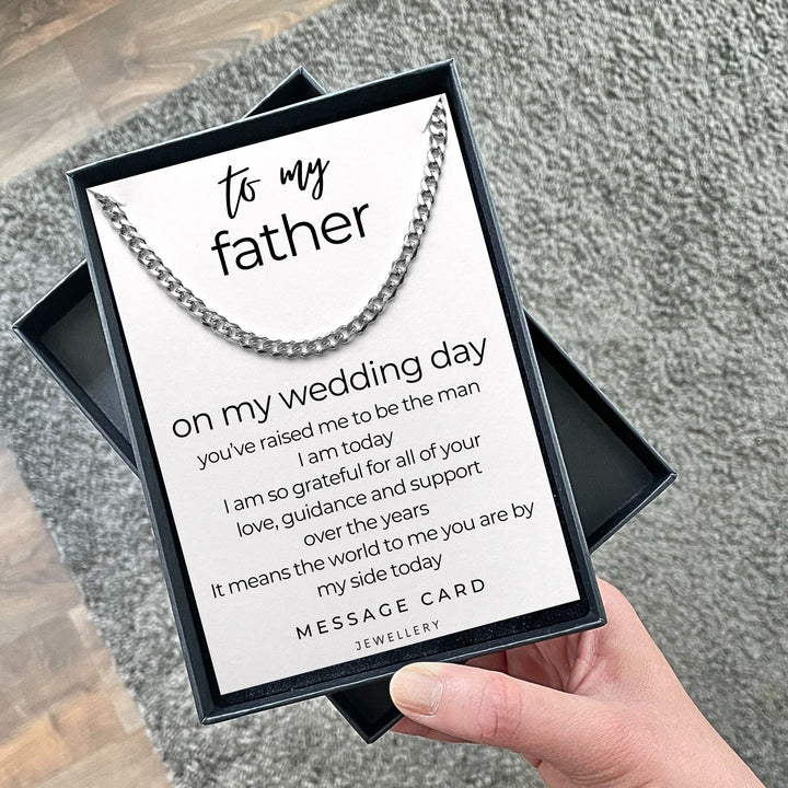 Father of the Groom - From Son: Heartfelt Message to Dad on Wedding Day - Chunky Stainless Steel Curb Chain