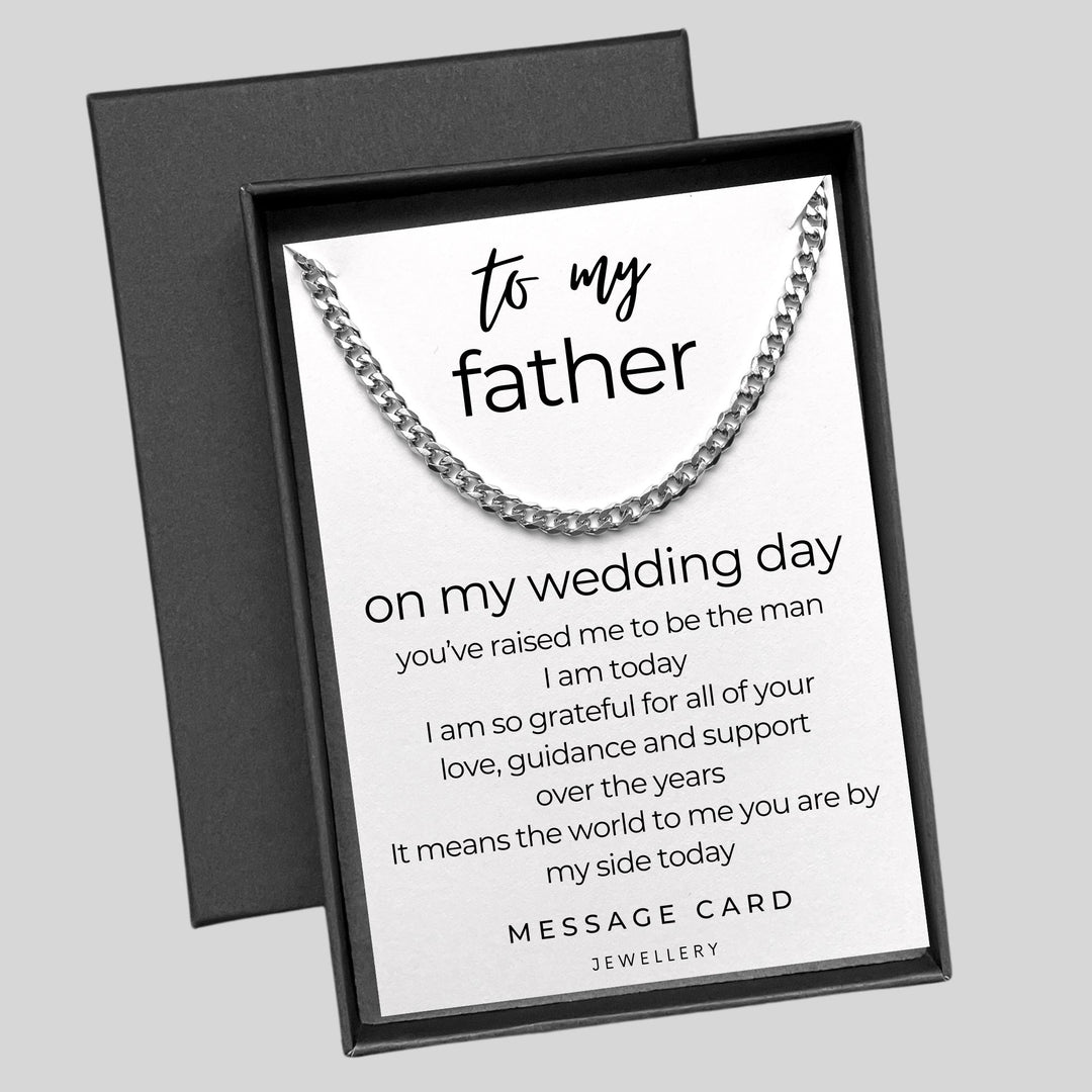 Father of the Groom - From Son: Heartfelt Message to Dad on Wedding Day - Chunky Stainless Steel Curb Chain