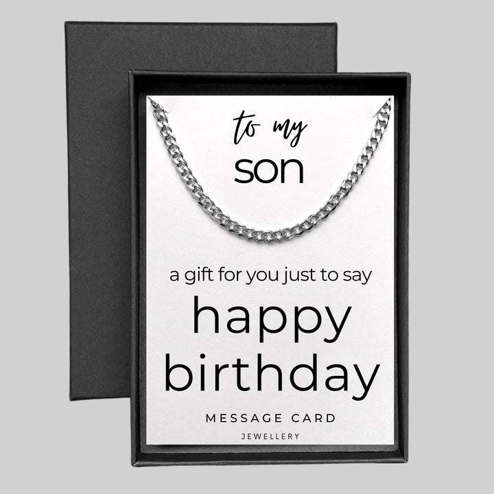Son's Birthday - Just to Say Happy Birthday Card: Chunky Stainless Steel Curb Chain Necklace Gift