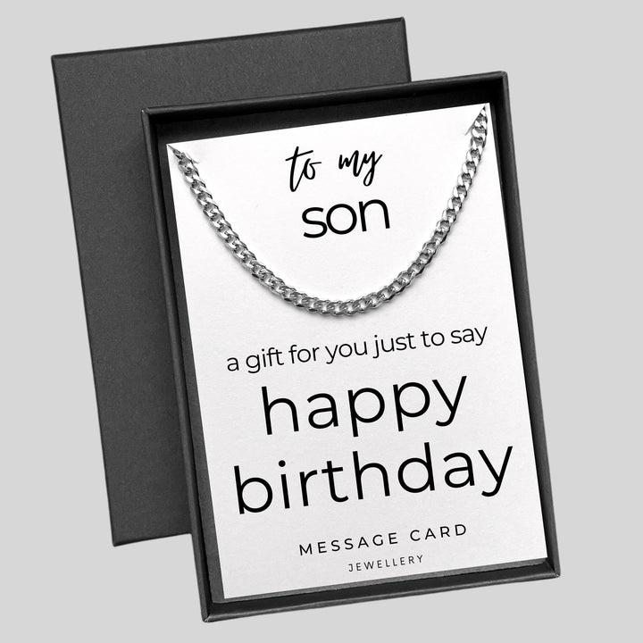 Son's Birthday - Just to Say Happy Birthday Card: Chunky Stainless Steel Curb Chain Necklace Gift