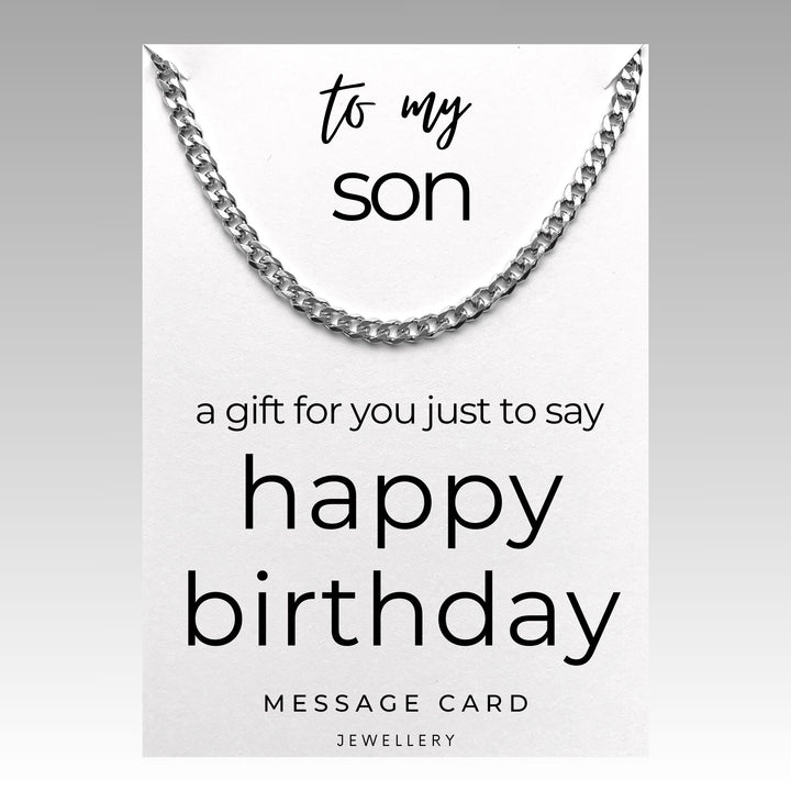 Son's Birthday - Just to Say Happy Birthday Card: Chunky Stainless Steel Curb Chain Necklace Gift