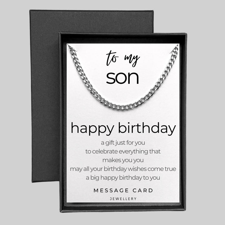Son's Birthday Necklace - May Your Wishes Come True Chunky Stainless Steel Curb Chain