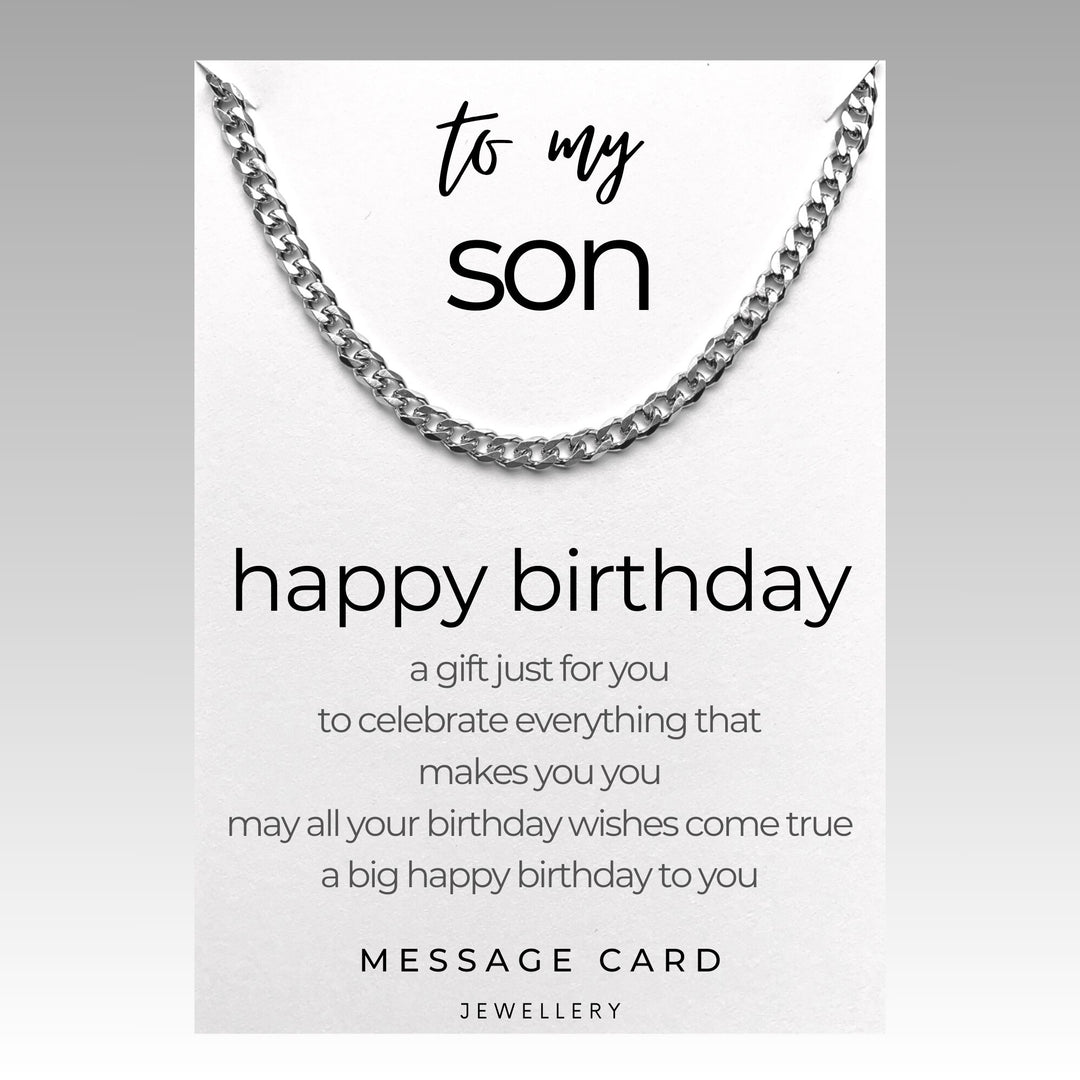 Son's Birthday Necklace - May Your Wishes Come True Chunky Stainless Steel Curb Chain