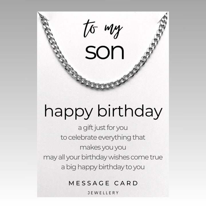 Son's Birthday Necklace - May Your Wishes Come True Chunky Stainless Steel Curb Chain