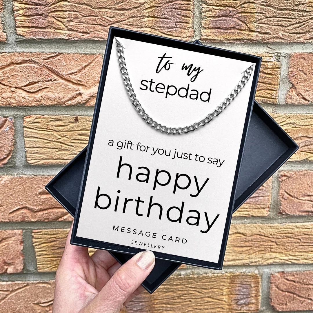 Stepdad's Birthday - Chunky Stainless Steel Curb Chain Necklace Gift for Stepdad