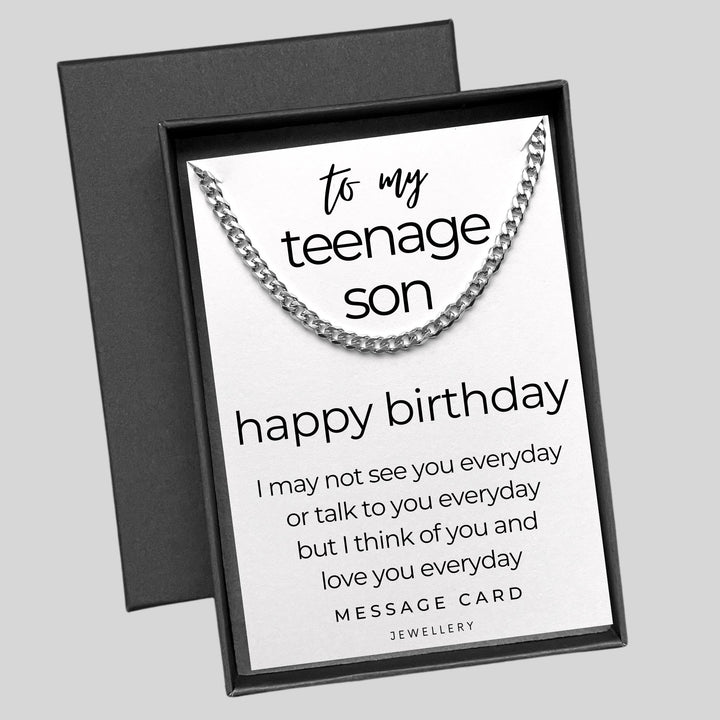 Teenage Son Birthday - I think of you and love you everyday chunky stainless steel curb chain