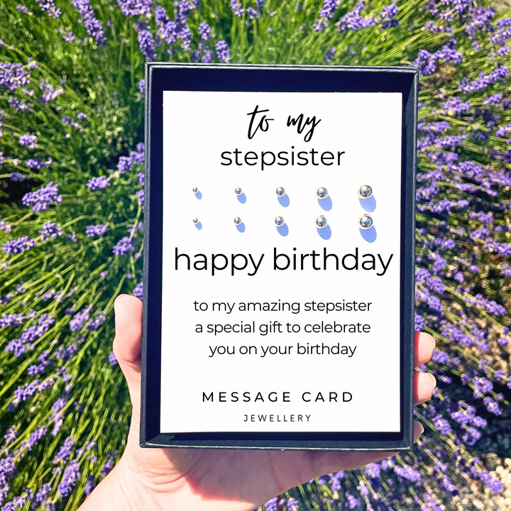 amazing step sister birthday card, earring set for multiple piercings