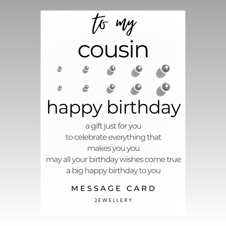 female cousin birthday message card, stud earring gift set