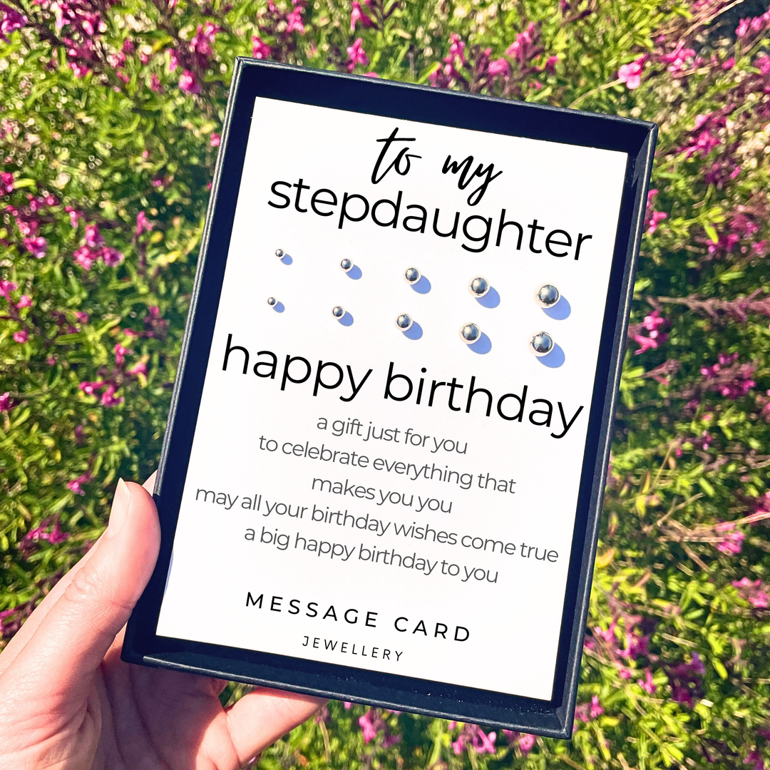step daughter birthday message, earrings gift set